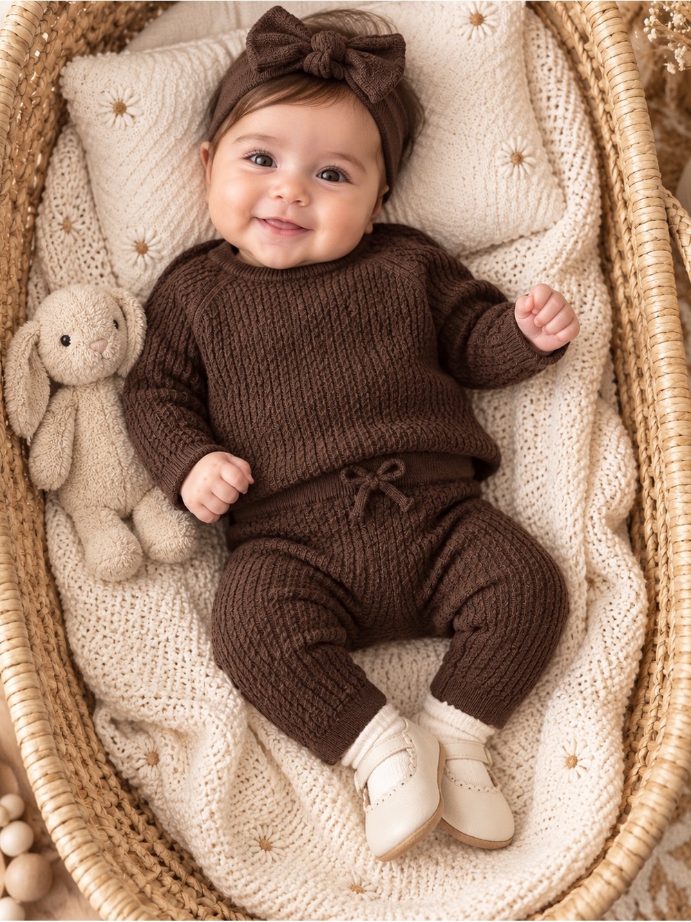 ZARA Baby Brown Textured Knit 2 Piece Sweater & Pants Set 3-6 Months